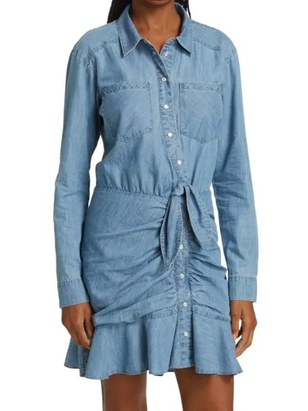 Мини-платье Veronica Beard с оборками valle chambray, indigo