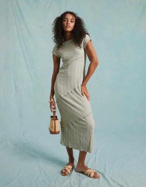 Зеленое платье мини с длинными рукавами и овальной спиной Miss Selfridge