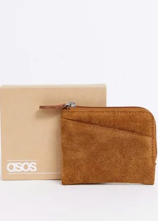 Бежевый замшевый кошелек на молнии ASOS DESIGN-Светло-коричневый