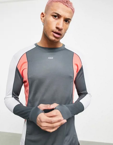 Спортивный лонгслив с контрастными вставками ASOS 4505-Серый
