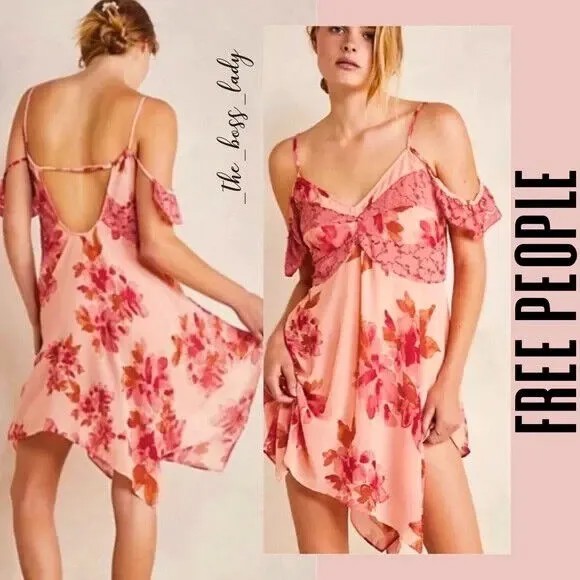 Платье-комбинация с трапецией и кружевом FREE PEOPLE с интимным цветочным принтом Monday Morning L