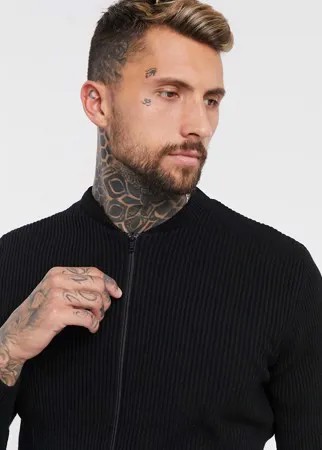 Вязаный обтягивающий бомбер в рубчик черного цвета ASOS DESIGN-Черный