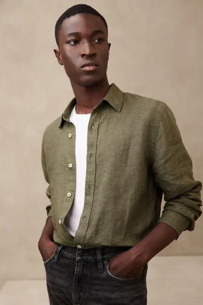 Льняная рубашка Castello Banana Republic, зеленый