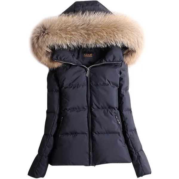 Пуховик Ace Shock With Fur Hood Warm Short Slim Fit Winter Women's, черный/бежевый