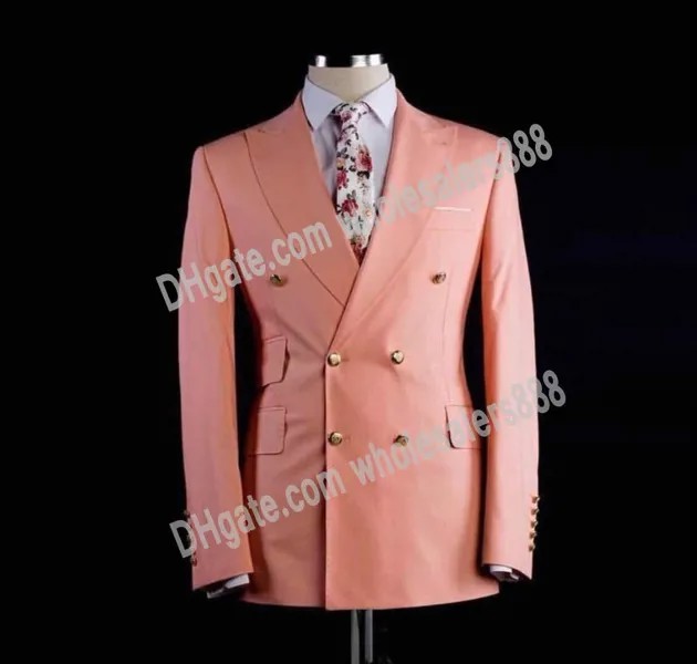 Мужской двубортный смокинг для жениха, персиковый/лавандовый, свадебный пиджак, брюки, галстук, C514