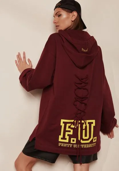 FENTY PUMA Длинное платье-свитер с капюшоном Rihanna FU University со шнуровкой сзади L