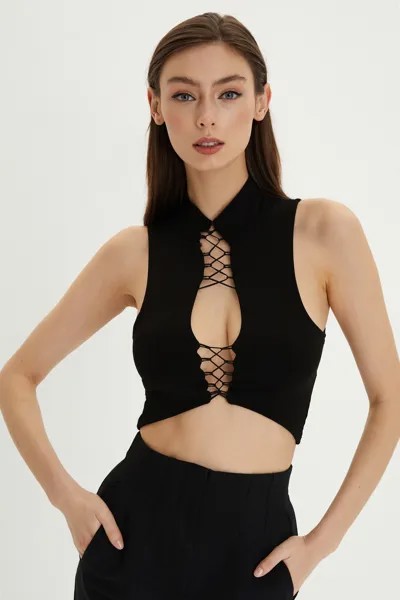 Женская черная укороченная блузка с глубоким вырезом Cool & Sexy, черный