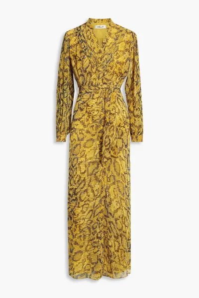 Шифоновое платье макси Carter со складками и принтом DIANE VON FURSTENBERG, желтый