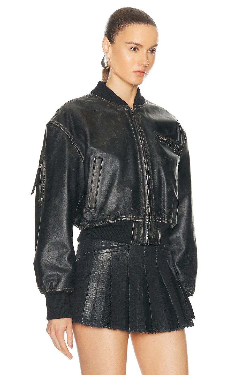 Укороченная кожаная куртка Acne Studios, черный