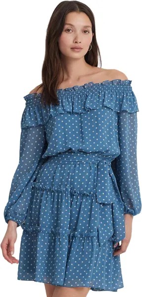 Платье LAUREN Ralph Lauren Print Georgette Off-the-Shoulder Dress, цвет Blue/Cream