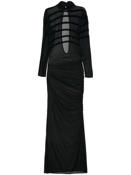Jean Paul Gaultier сетчатое платье макси в полоску, черный