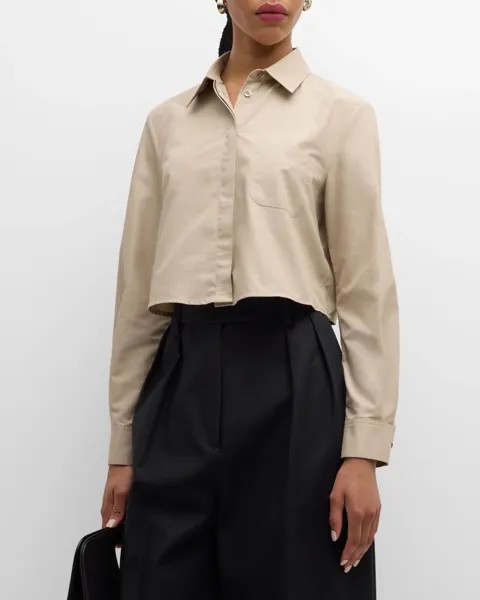 Укороченная рубашка на пуговицах из хлопкового поплина Emporio Armani, цвет Beige