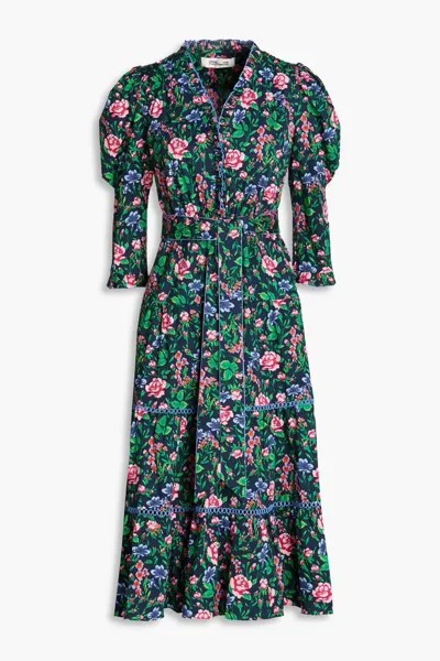 Платье миди Leylani из хлопкового поплина стрейч с цветочным принтом Diane Von Furstenberg, темно-синий