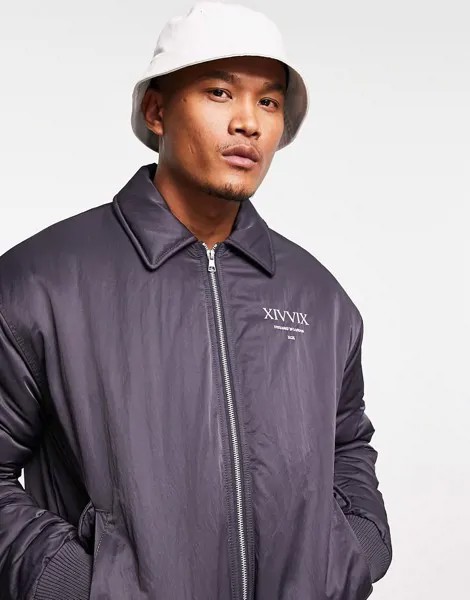 Темно-синий бомбер в стиле oversized с принтом ASOS DESIGN