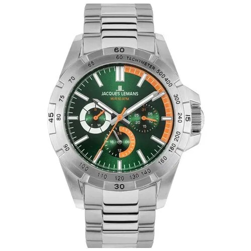 Наручные часы JACQUES LEMANS Sports, зеленый, серебряный