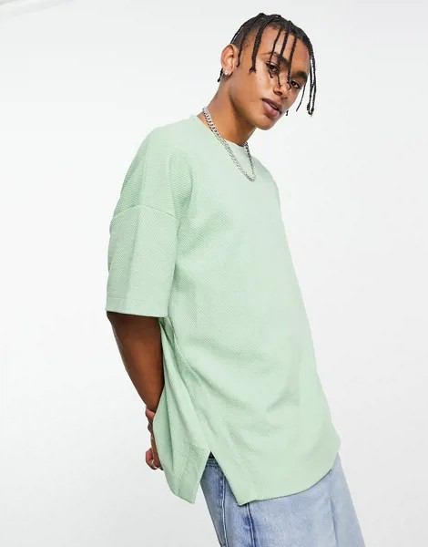 Зеленая свободная фактурная футболка с разрезами по бокам ASOS DESIGN-Зеленый цвет