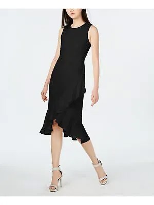 CALVIN KLEIN Женское черное вечернее платье миди без рукавов с декорированным вырезом 8