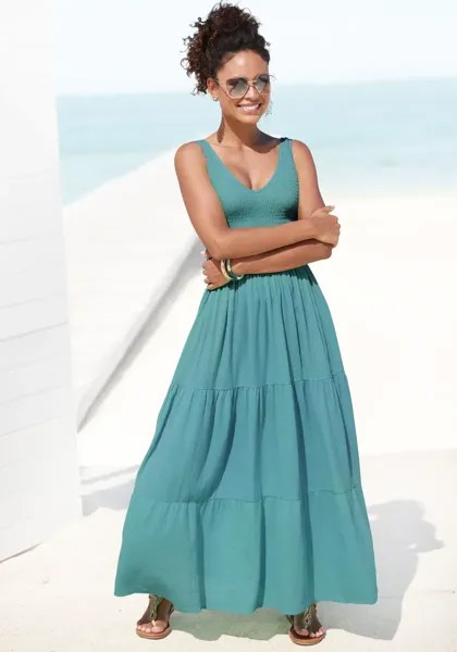Платье макси Beachtime, летнее платье из тканого хлопка с многоярусной юбкой, цвет Eukalyptus