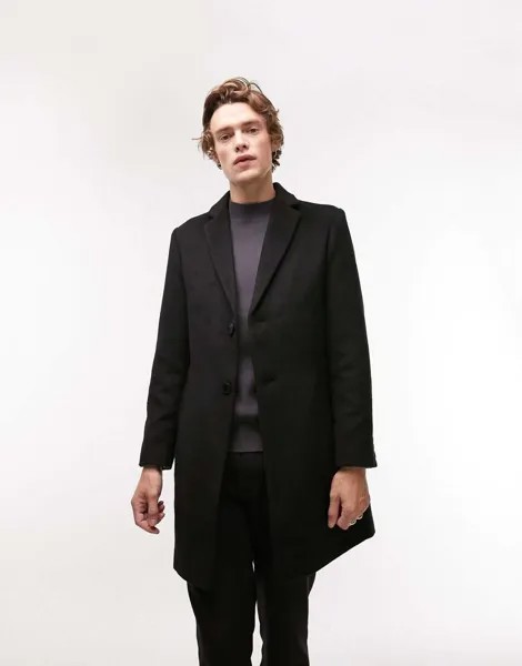 Черное классическое приталенное пальто Topman