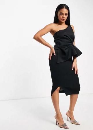 Черное платье-футляр на одно плечо с баской спереди ASOS DESIGN-Черный цвет