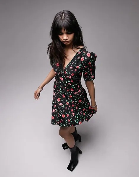 Короткое дневное платье Topshop Bella с принтом красных роз