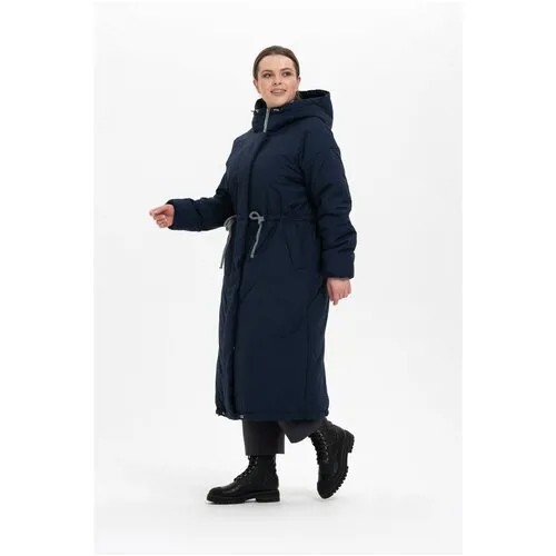 Пальто  Modress зимнее, силуэт прямой, удлиненное, размер 54, синий