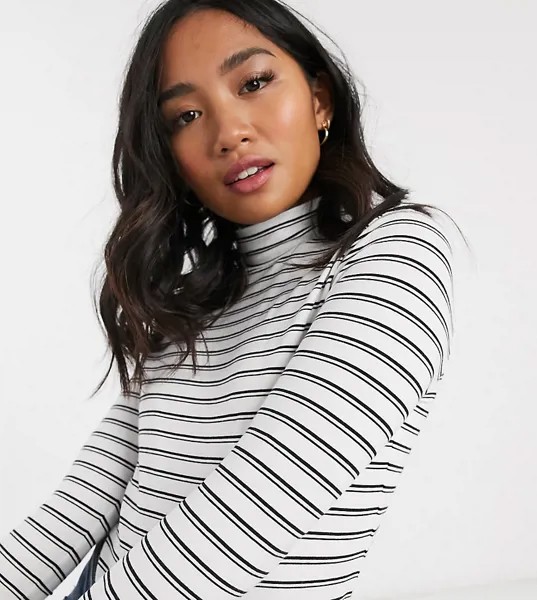 Лонгслив в полоску с высоким воротом ASOS DESIGN Petite-Мульти