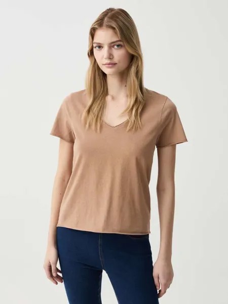 Футболка с V-образным вырезом и закругленной окантовкой Ovs, цвет beige