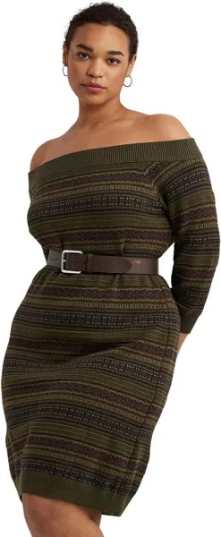 Платье-свитер с открытыми плечами больших размеров с жаккардовым узором LAUREN Ralph Lauren, мульти