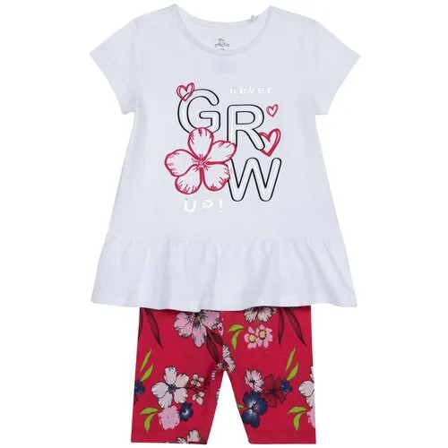 Комплект футболка и шорты Chicco, размер 128, принт цветы grow (бело-красный)