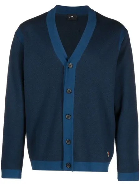 Кардиган из органического хлопка с V-образным вырезом PS Paul Smith, синий