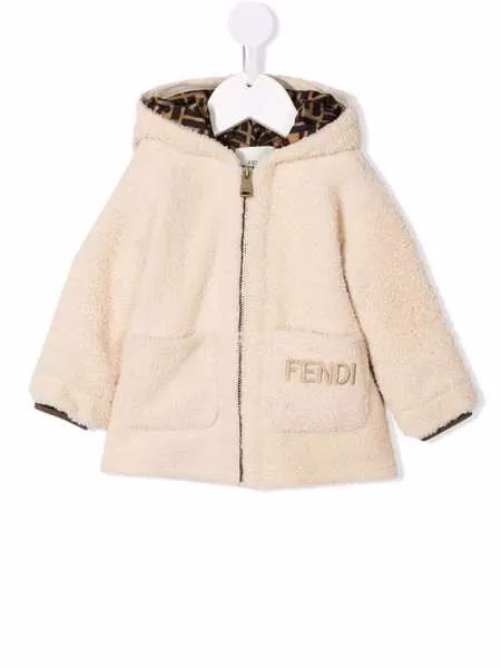 Fendi Kids шуба с вышитым логотипом