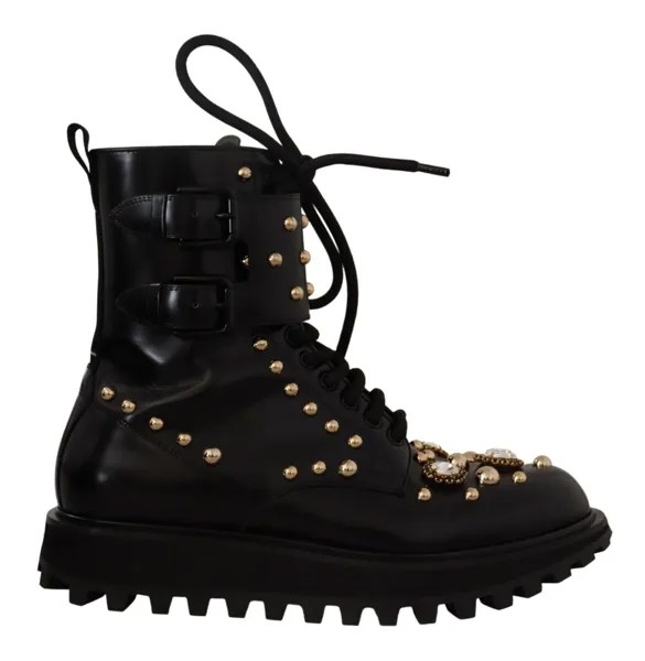 DOLCE - GABBANA Обувь Сапоги черные кожаные с кристаллами EU44 / US11 $2000