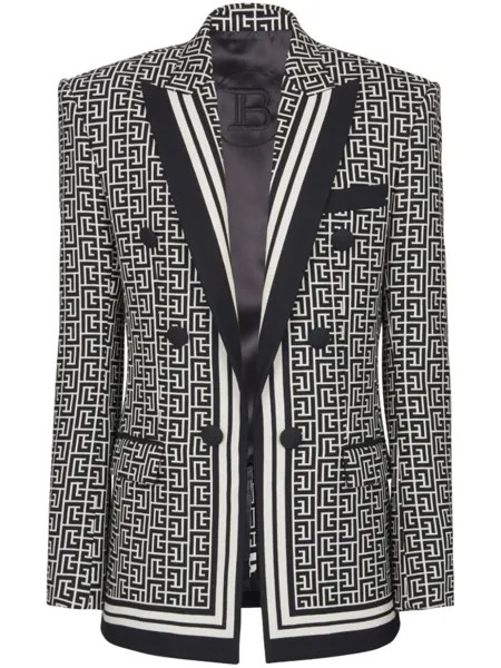 Balmain двубортный пиджак с монограммой, черный
