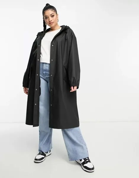 Черный прорезиненный плащ-парка ASOS DESIGN Curve