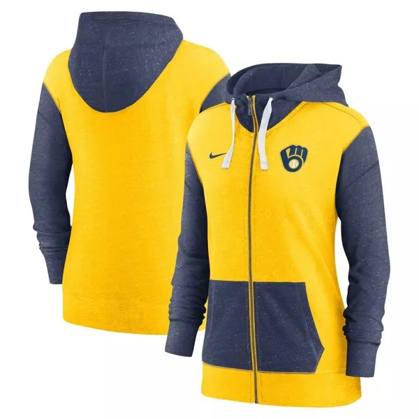 Женская худи с молнией во всю длину Nike Gold Milwaukee Brewers Nike