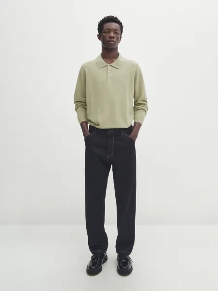 Свитер-Поло из смесовой шерсти Massimo Dutti, зеленый