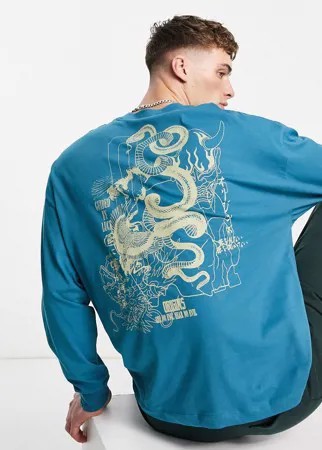Бирюзовый oversized-лонгслив с принтом змеи сзади ASOS DESIGN-Зеленый цвет