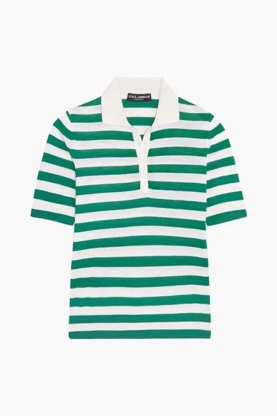 Полосатая рубашка-поло из кашемира и шелка DOLCE & GABBANA, зеленый