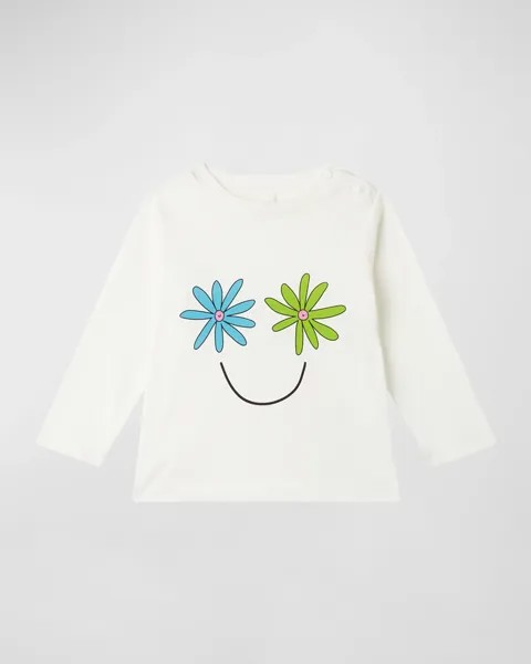 Футболка для девочек с цветочным принтом и рисунком смайлика, размер 4–8 Stella McCartney Kids, цвет White