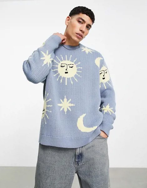 Голубой вязаный джемпер с дизайном солнца и облаков ASOS DESIGN
