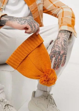 Оранжевая шапка-бини с помпоном ASOS DESIGN-Оранжевый