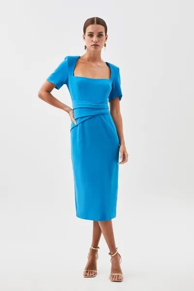 Платье миди из крепа с квадратным вырезом Petite Premium Karen Millen, синий