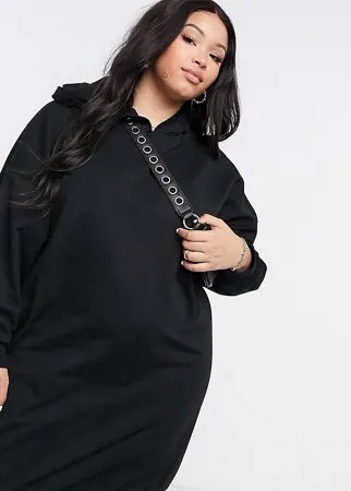 Черное трикотажное платье-худи ASOS DESIGN Curve-Черный