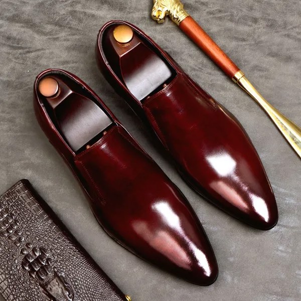 Мужские мокасины ручной работы из натуральной кожи, черные, винные, красные мужские классические туфли, итальянская модная обувь без шнуров...