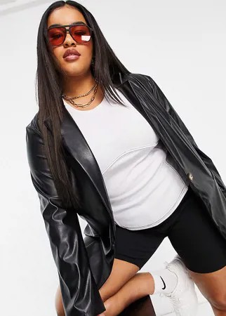 Черный пиджак из искусственной кожи в винтажном стиле ASOS DESIGN Curve-Черный цвет