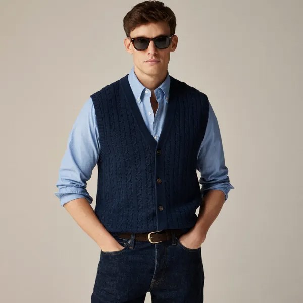 Кардиган-Жилет из хлопка Heritage с косами J.Crew, синий