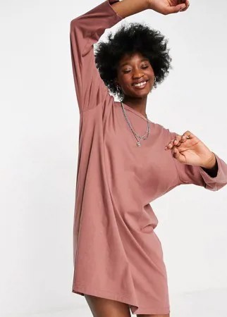 Серо-бежевое платье-футболка в стиле oversized с длинными рукавами ASOS DESIGN-Нейтральный