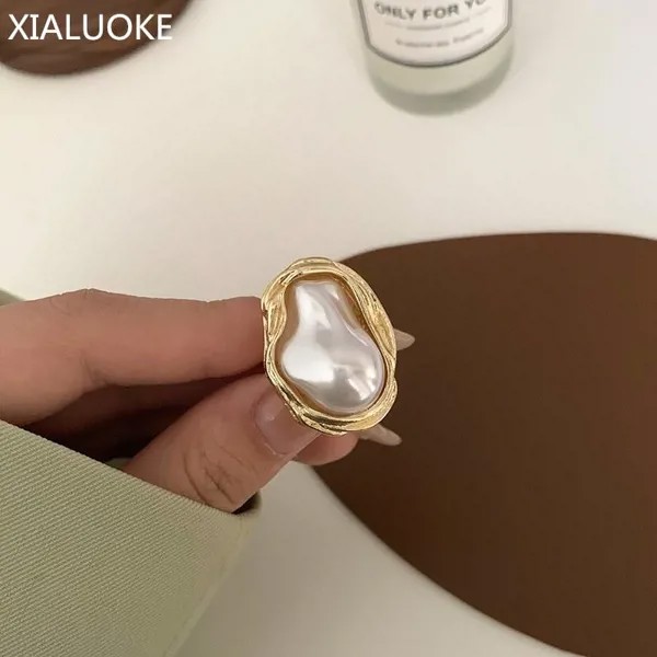 Новая мода Геометрическое нерегулярное барочное жемчужное кольцо для женщин Ретро Открытый размер Индексный палец Кольца Вечеринка Ювелирные изделия