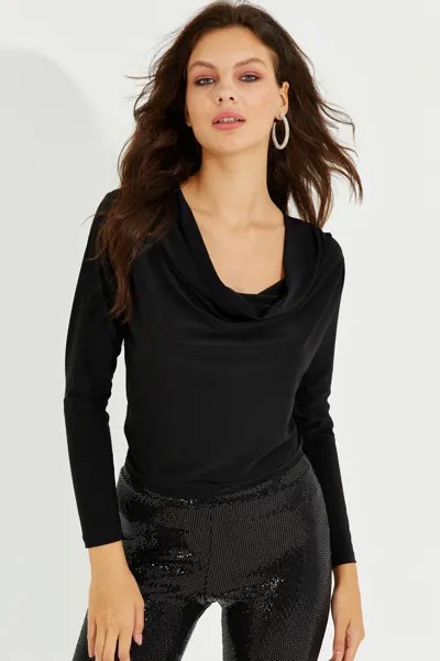 Женская черная блузка с рюшным воротником LPP1234 Cool & Sexy, черный
